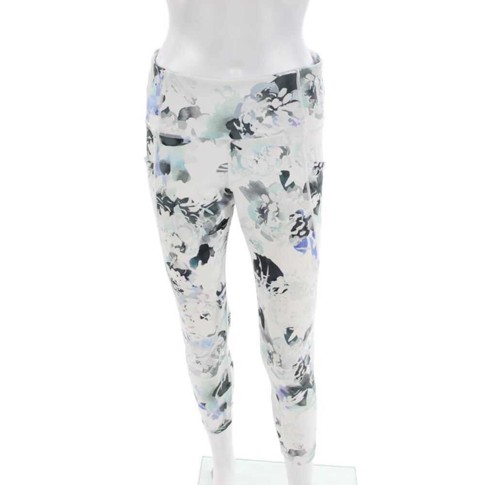 Athleta Womens Elastic Waistband High Rise Abstract Crop Leggings White Medium
